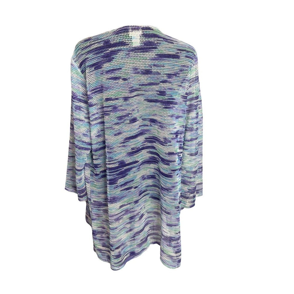 Chicos Easywear Draped Open Knit Cardigan Topper Mesh Size L Blue Layering - Picture 2 of 8